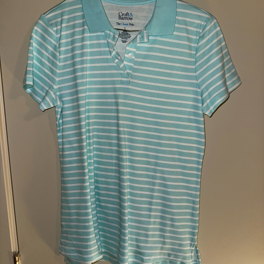 Croft & Barrow Women's Aqua Striped Polo Shirt